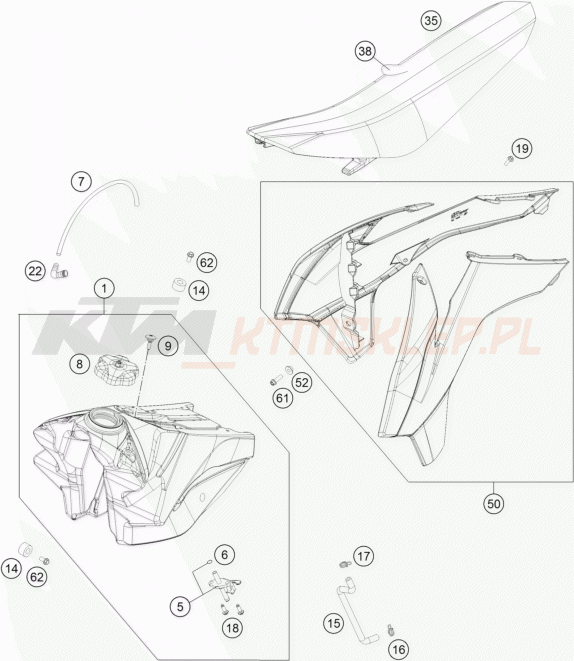 Schemat "TANK, SEAT" do KTM 250 SX