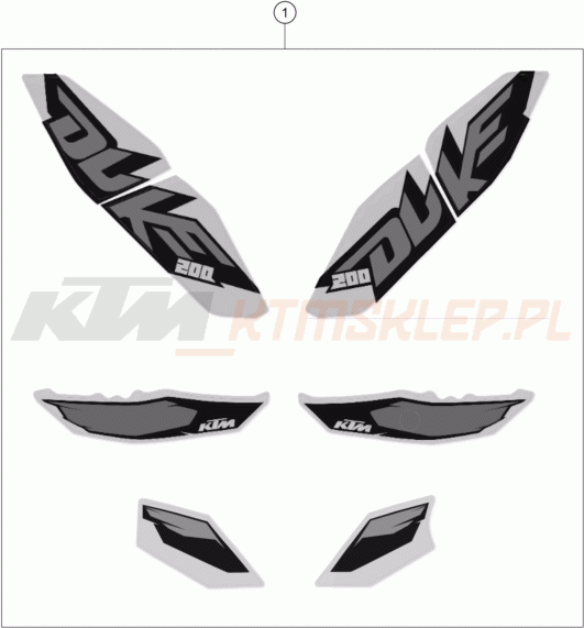 Schemat "naklejki" do KTM 200 DUKE WH. W/O ABS