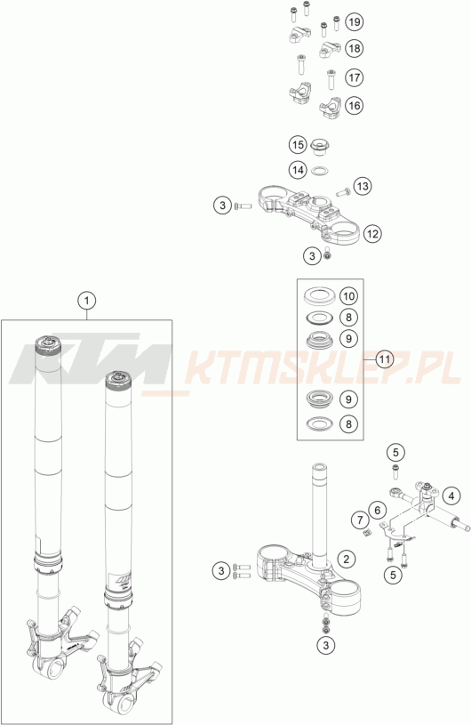 Schemat "przód amortyzatory, półki zawieszenia" do KTM 890 Duke R
