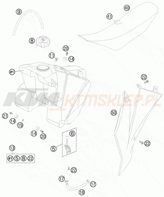Schemat "zbiornik paliwa, siedzenie, pokrowiec" do KTM 85 SXS 17/14