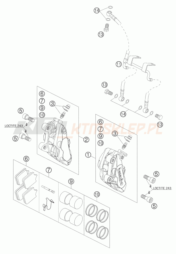 Schemat "zacisk hamulcowy + tarcza przód" do KTM 990 SUPERDUKE