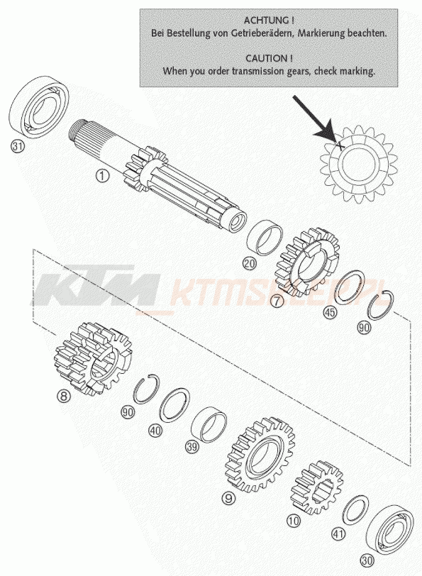 Schemat "TRANSMISSION I - MAIN SHAFT" do KTM 125 SX