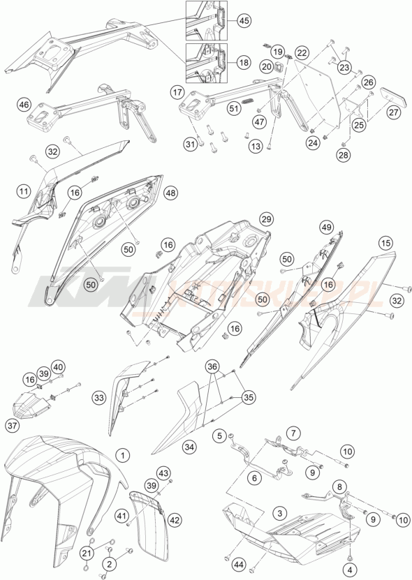 Schemat "czasza, błotniki" do KTM 250 DUKE W/O ABS