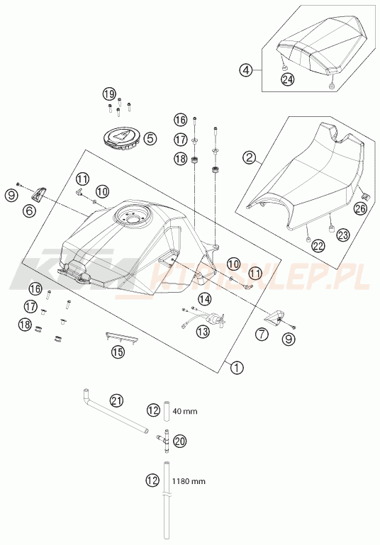 Schemat "zbiornik paliwa, siedzenie, pokrowiec" do KTM 1190 RC8 R