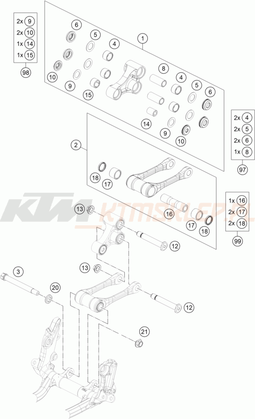 Schemat "PRO LEVER LINKING" do KTM 350 XC-F KAILUB RUSSELL