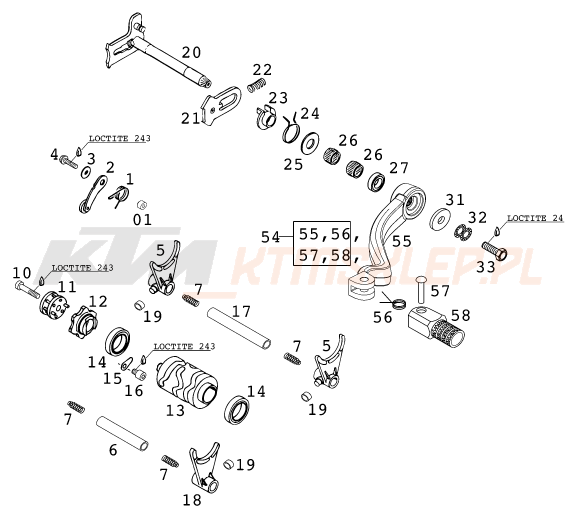 Schemat "skrzynia biegów-automat zmieniający " do KTM 250 EXC SIX-DAYS