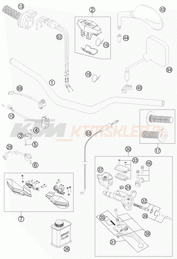 Schemat "kierownica i osprzęt" do KTM 250 EXC-F SIX DAYS