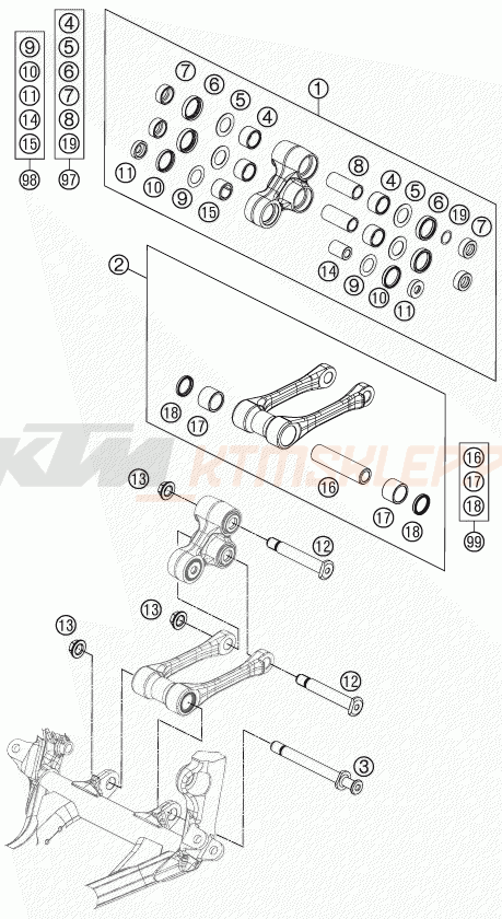 Schemat "PRO LEVER LINKING" do KTM 125 SX