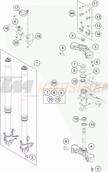 Schemat "przód amortyzatory, półki zawieszenia" do KTM 1190 ADVENTURE ABS