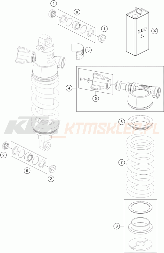 Schemat "amortyzator tył spis części" do KTM 890 ADVENTURE