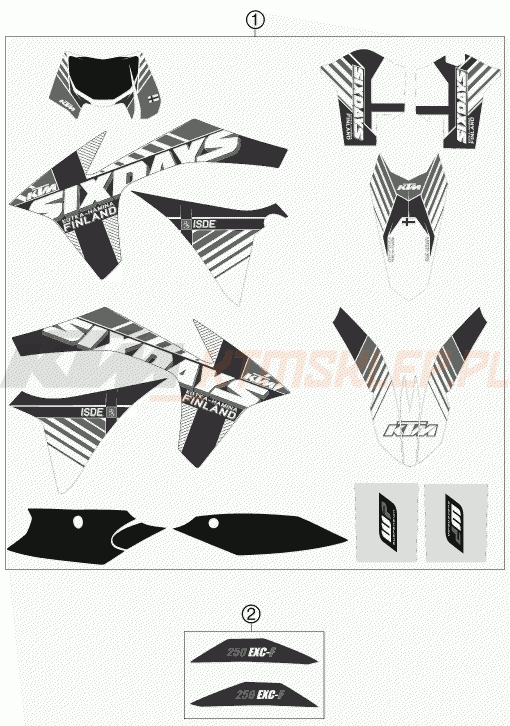 Schemat "naklejki" do KTM 250 EXC-F SIX DAYS