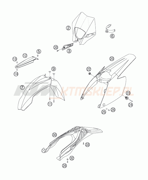 Schemat "czasza, błotniki" do KTM 250 EXC-F