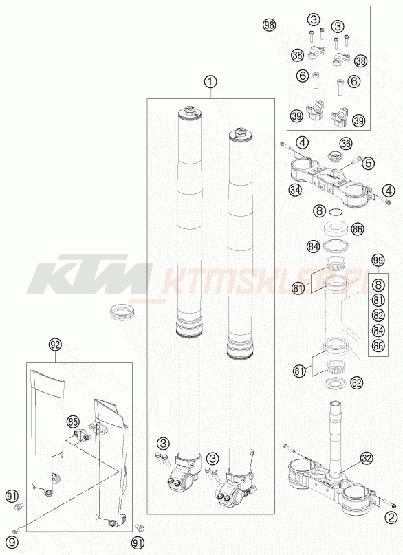Schemat "przód amortyzatory, półki zawieszenia" do KTM 450 SX-F FACTORY EDITION