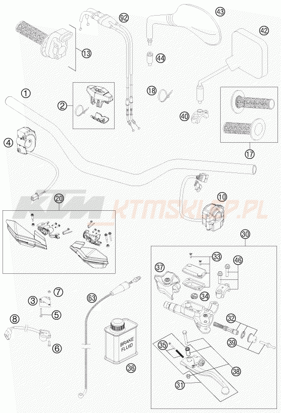 Schemat "kierownica i osprzęt" do KTM 500 EXC