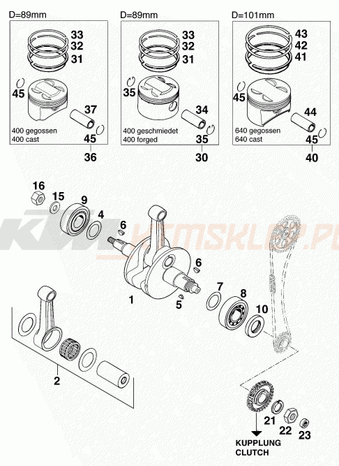 Schemat "wał korbowy, tłok" do KTM 640 LC4
