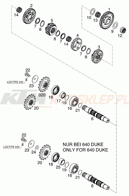 Schemat "skrzynia biegów - wałek zdawczy" do KTM 640 LC 4