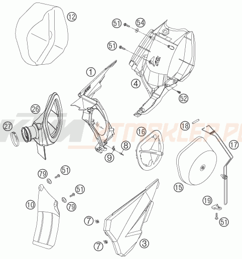 Schemat "filtr powietrza" do KTM 525 EXC