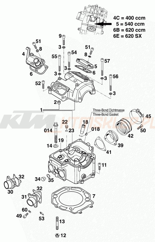 Schemat "głowica" do KTM 400 SX-C 20kW