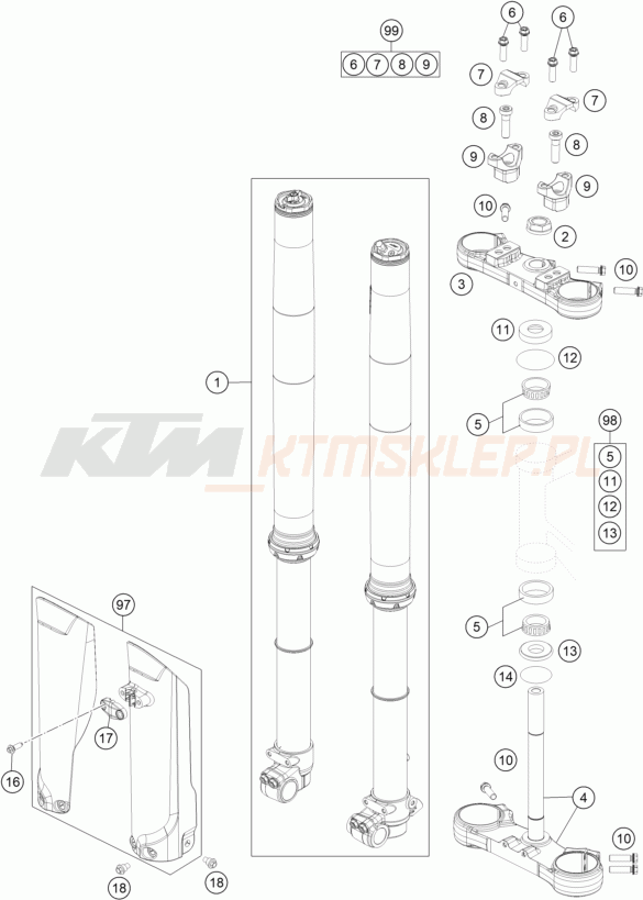 Schemat "przód amortyzatory, półki zawieszenia" do KTM 85 SX 19/16