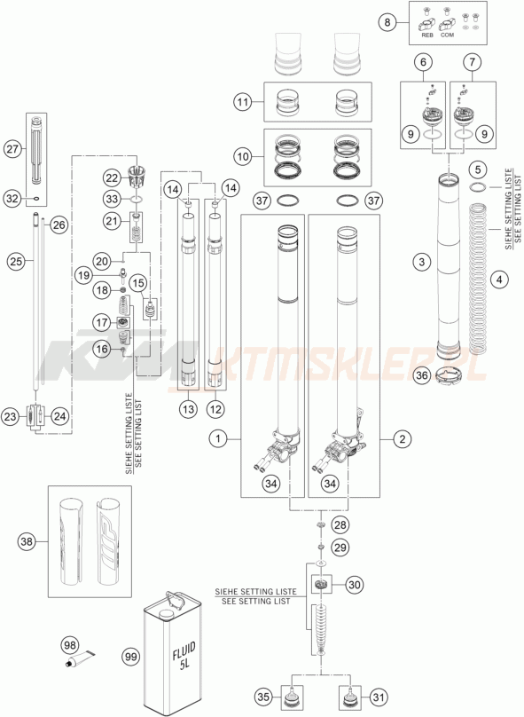 Schemat "przód amortyzatory spis części" do KTM 250 EXC SIX DAYS TPI