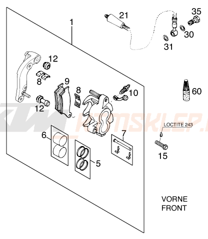 Schemat "zacisk hamulcowy + tarcza przód" do KTM 125 EXE 100