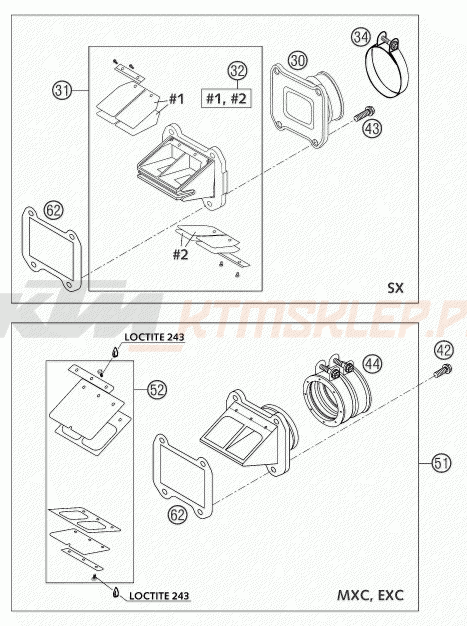 Schemat "REED VALVE CASE" do KTM 250 EXC