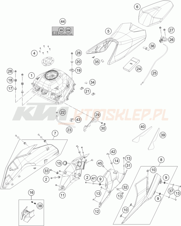 Schemat "TANK, SEAT" do KTM 200 DUKE