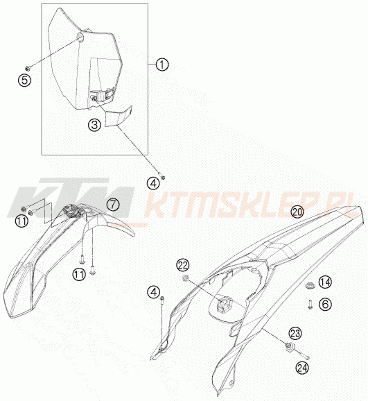 Schemat "czasza, błotniki" do KTM 125 SX