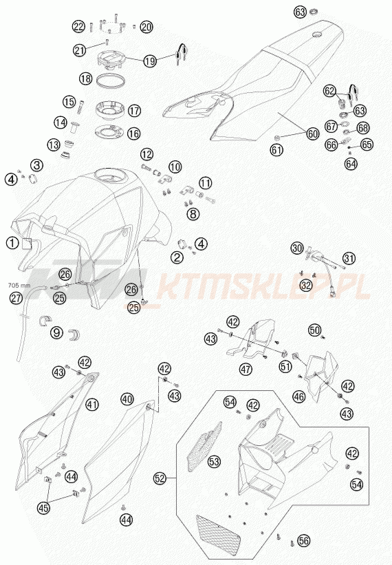 Schemat "zbiornik paliwa, siedzenie, pokrowiec" do KTM 990 SUPER DUKE BLACK
