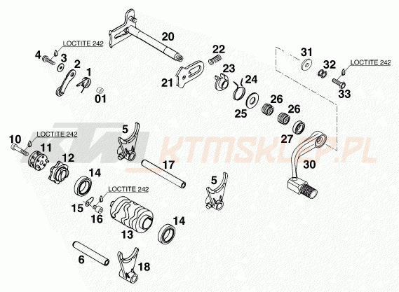 Schemat "skrzynia biegów-automat zmieniający " do KTM 250 SX