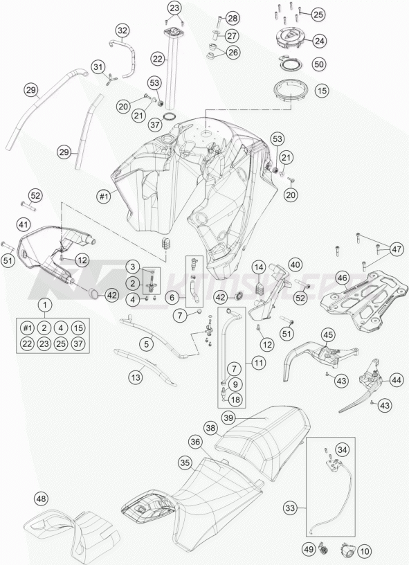 Schemat "zbiornik paliwa, siedzenie, pokrowiec" do KTM 1190 ADVENTURE ABS