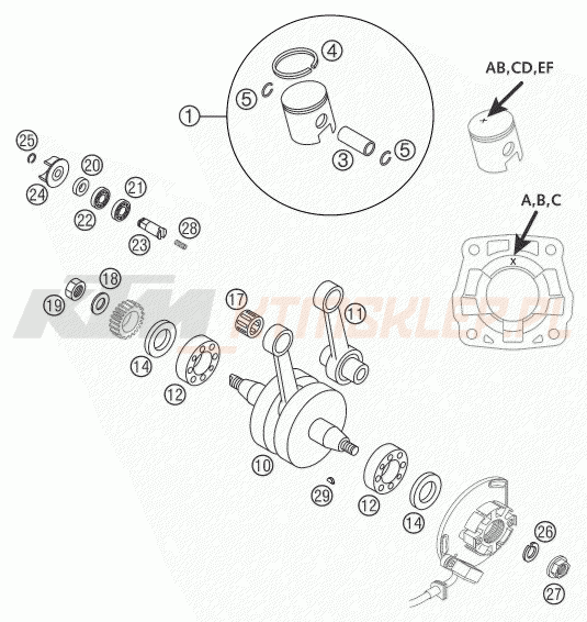 Schemat "wał korbowy, tłok" do KTM 65 SX