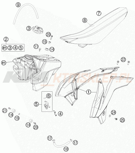Schemat "TANK, SEAT" do KTM 85 SXS 17/14