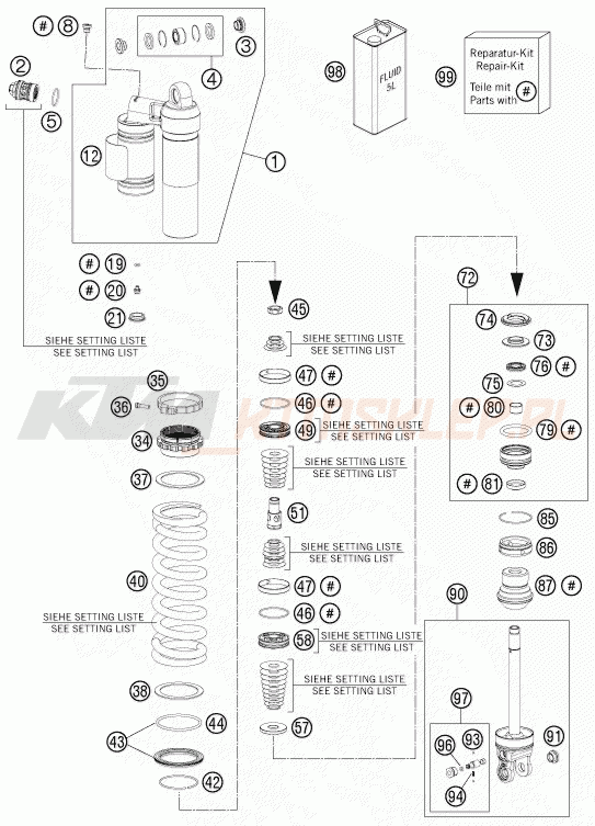 Schemat "amortyzator tył spis części" do KTM 250 XCF-W