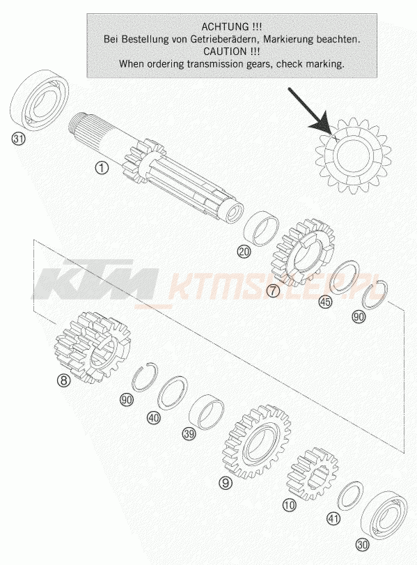 Schemat "TRANSMISSION I - MAIN SHAFT" do KTM 200 EXC