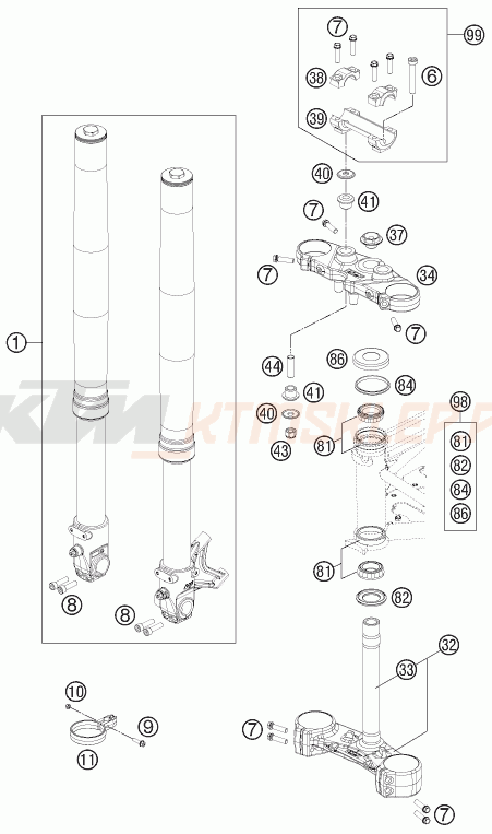 Schemat "przód amortyzatory, półki zawieszenia" do KTM 690 DUKE R