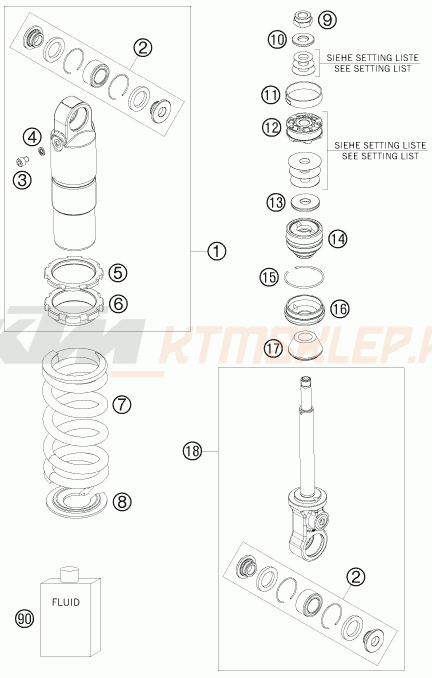 Schemat "amortyzator tył spis części" do KTM 50 SX MINI