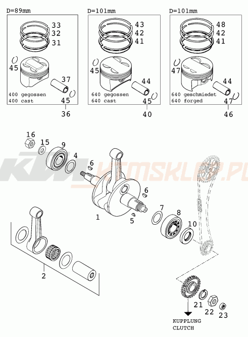 Schemat "wał korbowy, tłok" do KTM 400 LC4-E