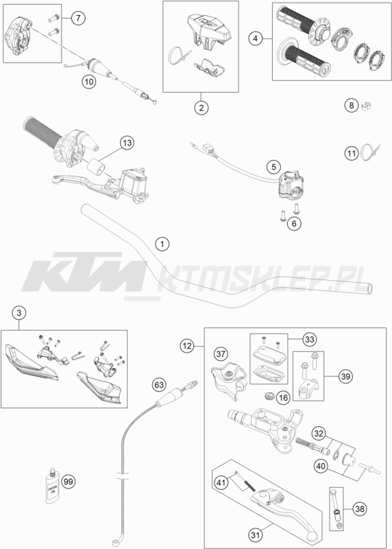 Schemat "kierownica i osprzęt" do KTM 125 XC-W