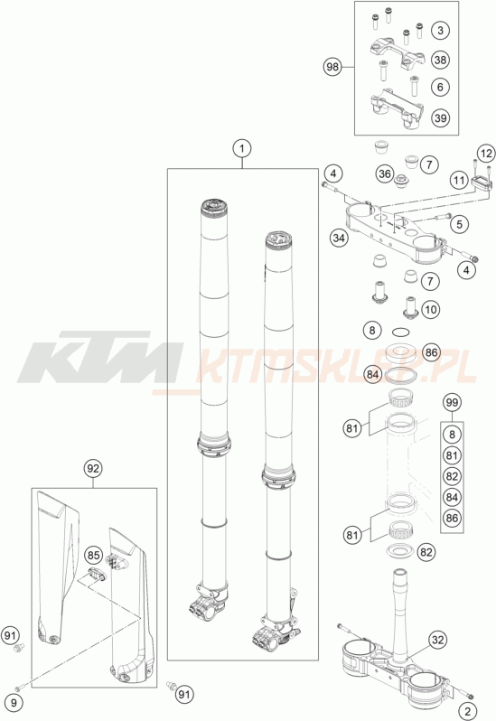 Schemat "przód amortyzatory, półki zawieszenia" do KTM 450 XC-F