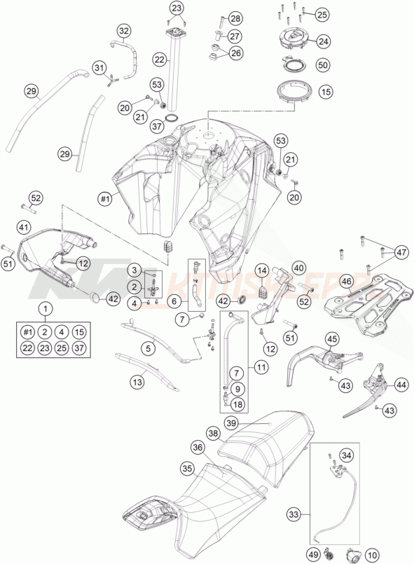 Schemat "zbiornik paliwa, siedzenie, pokrowiec" do KTM 1190 ADVENTURE ABS