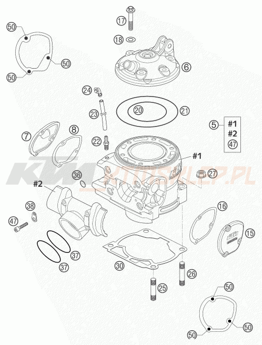 Schemat "cylinder, głowica" do KTM 250 EXC SIX-DAYS