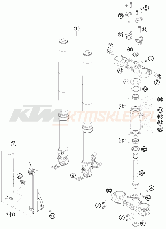 Schemat "przód amortyzatory, półki zawieszenia" do KTM 690 SMC