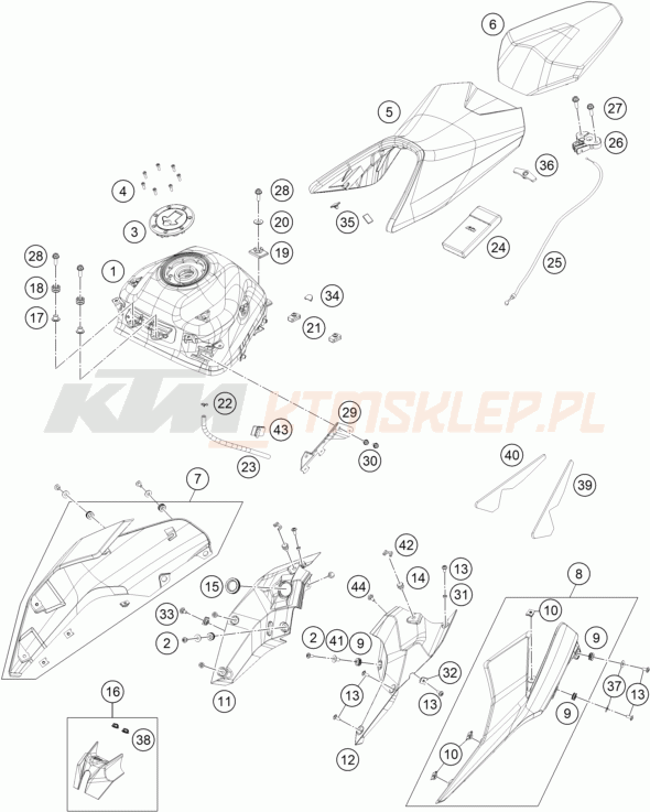Schemat "TANK, SEAT" do KTM 390 Duke