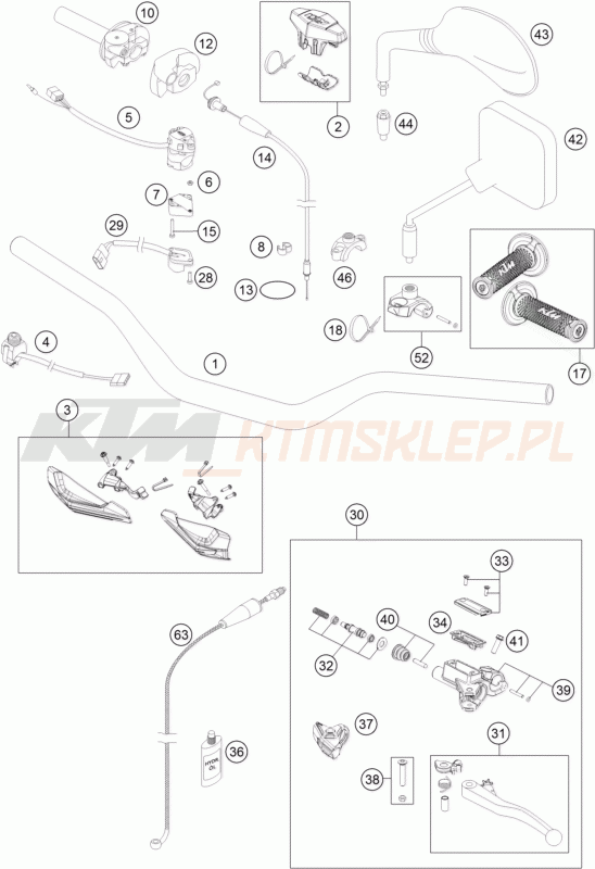 Schemat "kierownica i osprzęt" do KTM 200 EXC