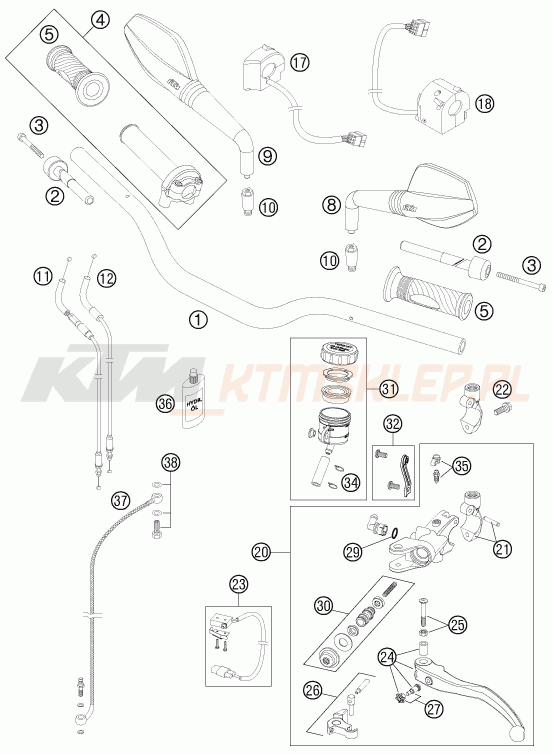 Schemat "kierownica i osprzęt" do KTM 990 SUPER DUKE R
