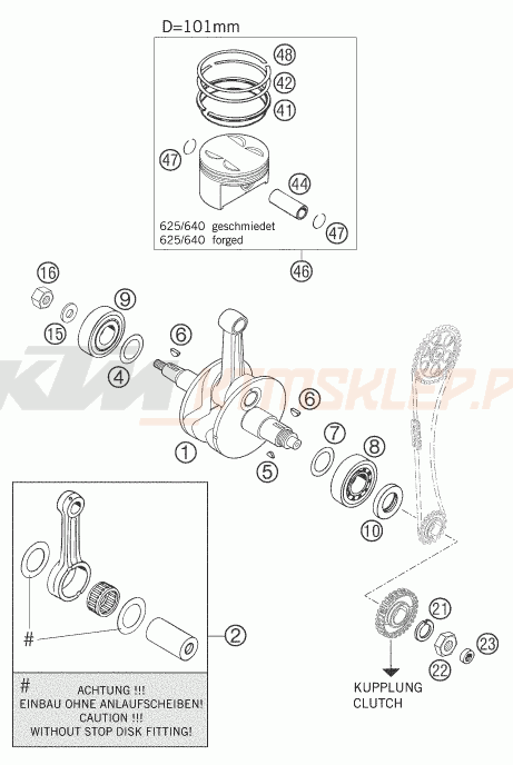 Schemat "wał korbowy, tłok" do KTM 640 LC4 SUPERMOTO PRESTIGE
