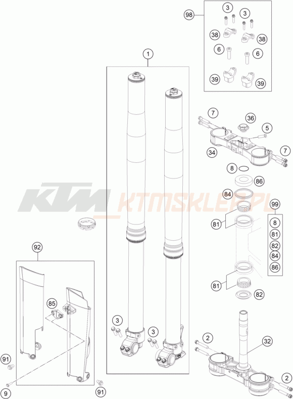 Schemat "przód amortyzatory, półki zawieszenia" do KTM 300 EXC FACTORY EDITION