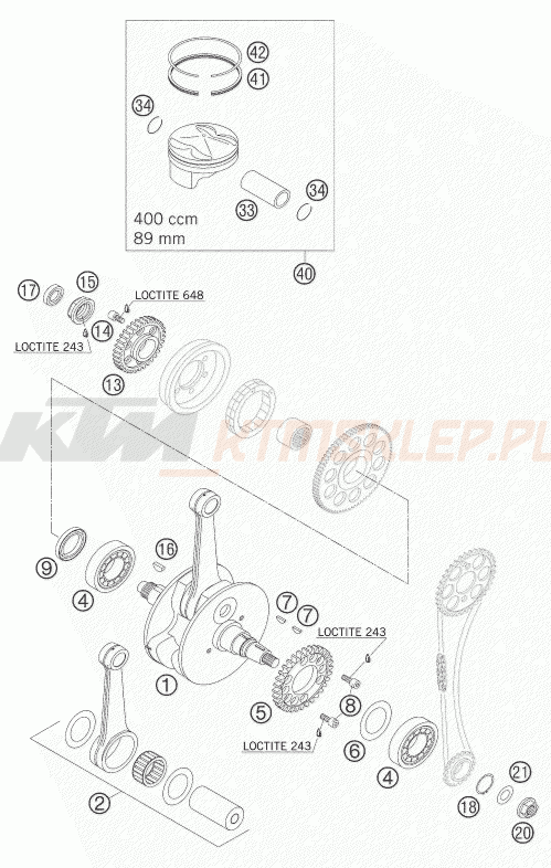 Schemat "wał korbowy, tłok" do KTM 400 EXC FACTORY