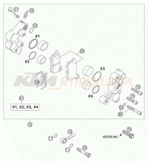 Schemat "zacisk hamulcowy + tarcza przód" do KTM 85 SX